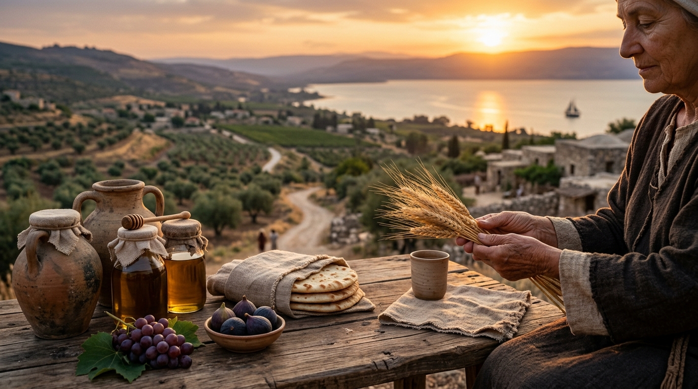 Foto ilustrativa de À Mesa no Tempo de Jesus: O que se Comia na Galileia e no Mundo Bíblico há 2.000 Anos - Gazeta Gastronômica Chef IA